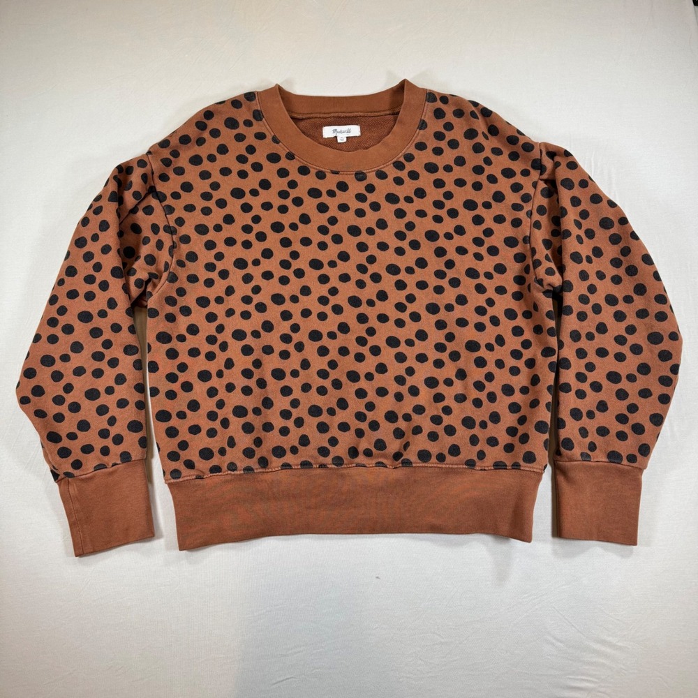 Madewell Polka Dot Sweatshirt Brown Black Cotton French Terry Pullover Medium